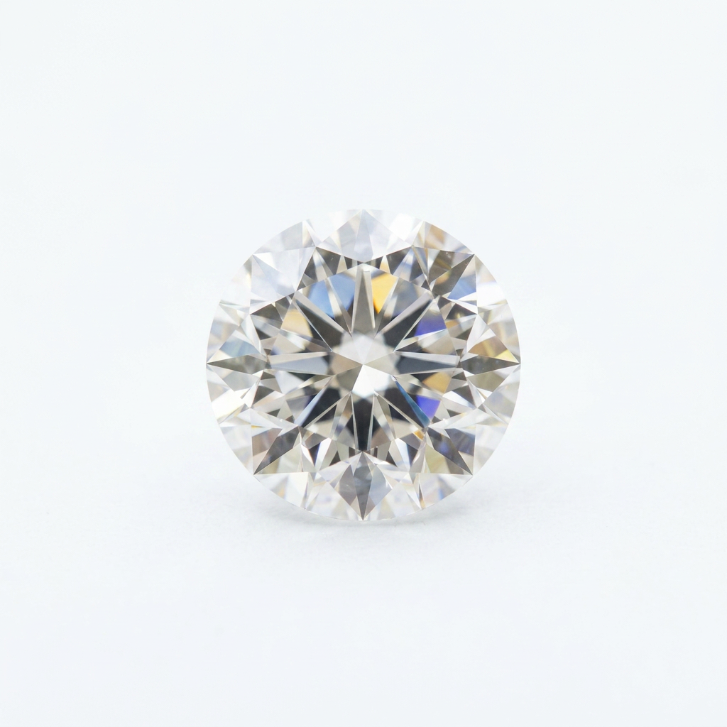 Round brilliant-cut diamond on dark blue velvet surface